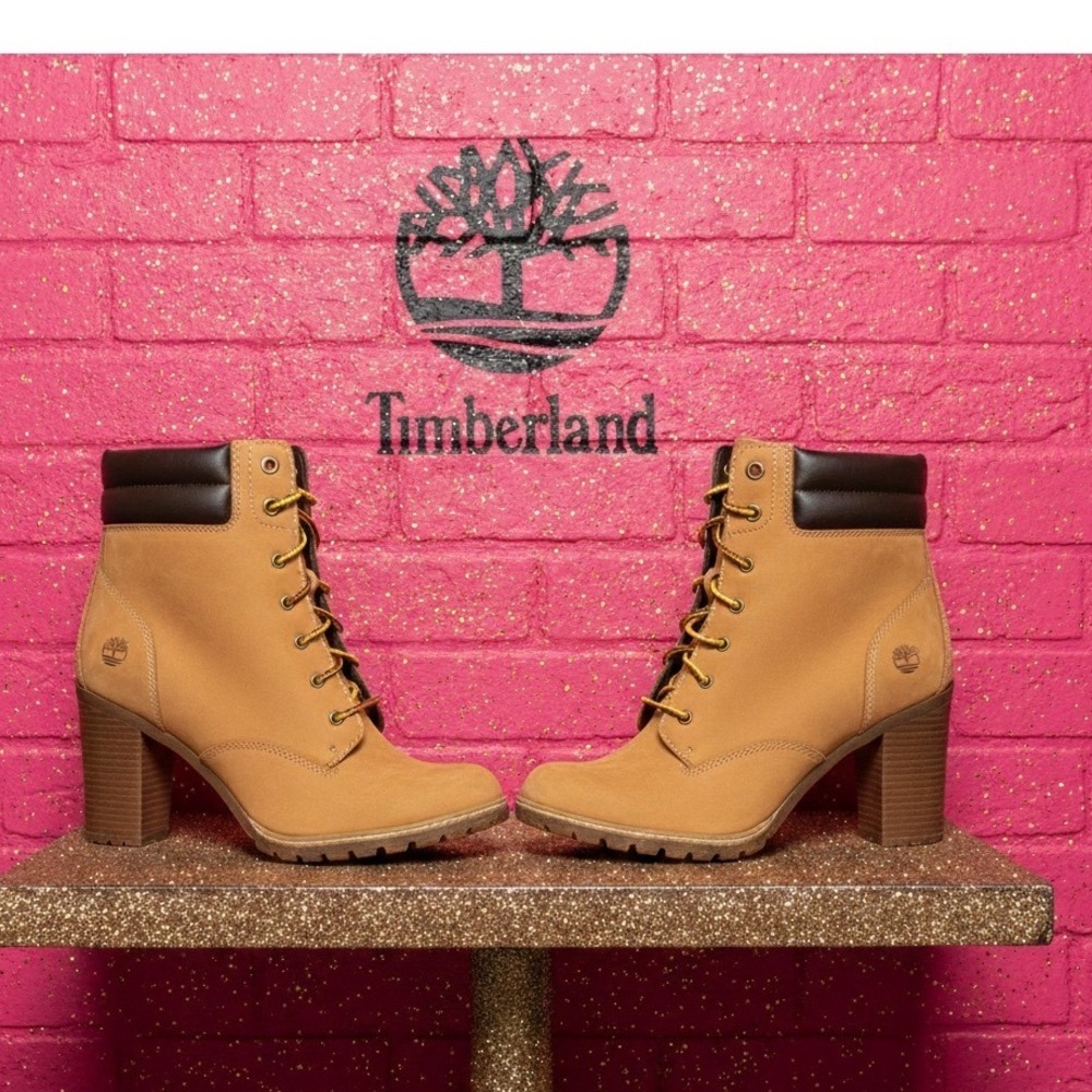🔥Timberland🤎🎱🤎 Glancy 6" Wheat Nubuck Leather Lace Up Heel utility boot‎ 8.5